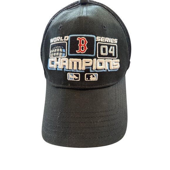 A-Flex Boston Red Sox 2004 World Series Champs Mesh Trucker Cap Black Blue - Picture 2 of 6